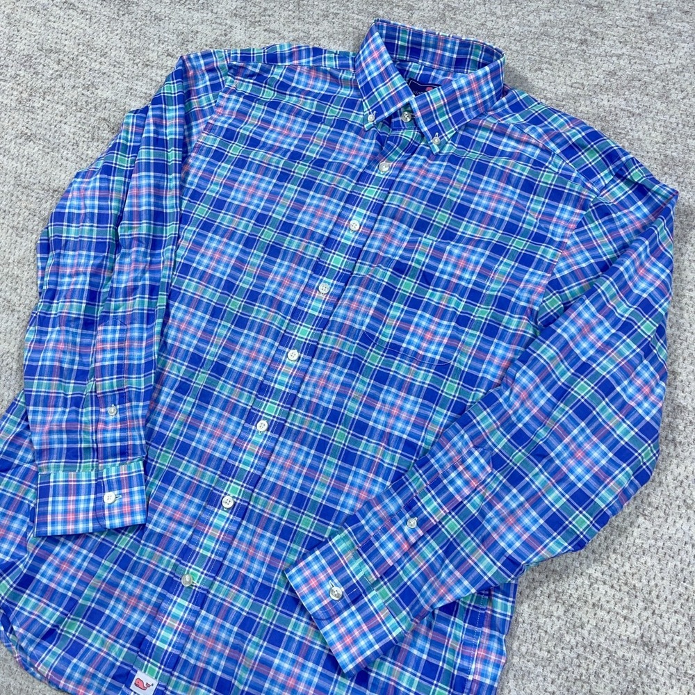 Vineyard Vines Murray Shirt Men Medium Blue Pink Button Up Cotton Preppy - Picture 5 of 11